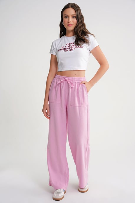 Hüfthohe gerade Baumwollhose mit Bindegürtel - Image 3