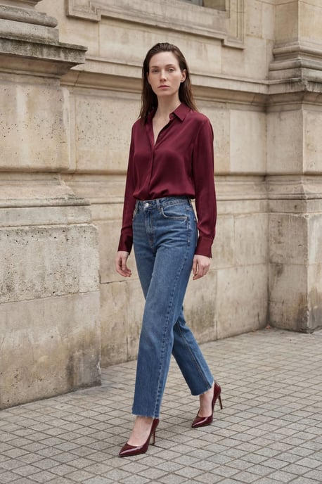 Hochtaillierte, knöchellange, gerade geschnittene Jeanshose - Image 1