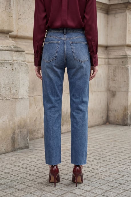 Hochtaillierte, knöchellange, gerade geschnittene Jeanshose - Image 3