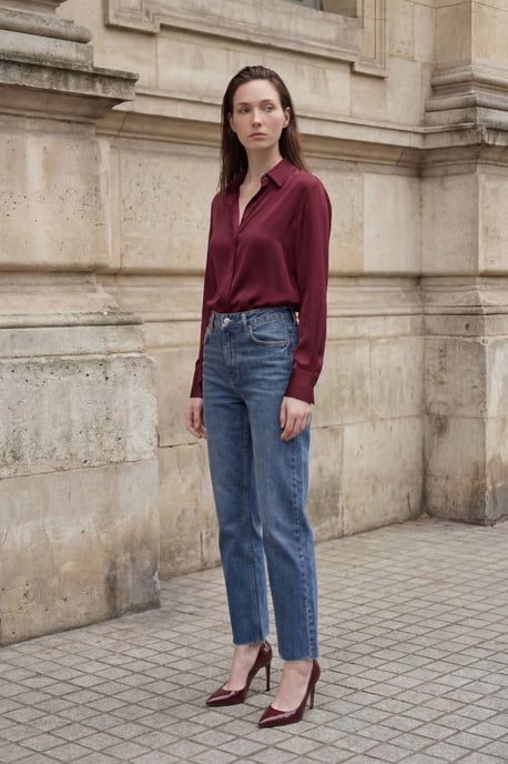 Hochtaillierte, knöchellange, gerade geschnittene Jeanshose - Image 5