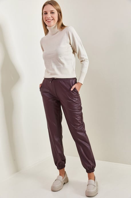 Faux-Leder Jogginghosen mit Bündchenbeinen - Image 3