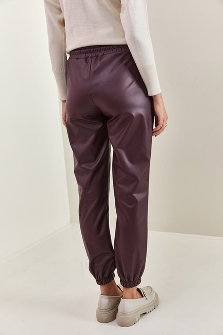 Faux-Leder Jogginghosen mit Bündchenbeinen - Image 4