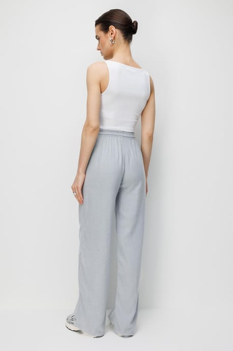 Hochtaillierte gerade Baumwollhose mit Bindegürtel - Image 5