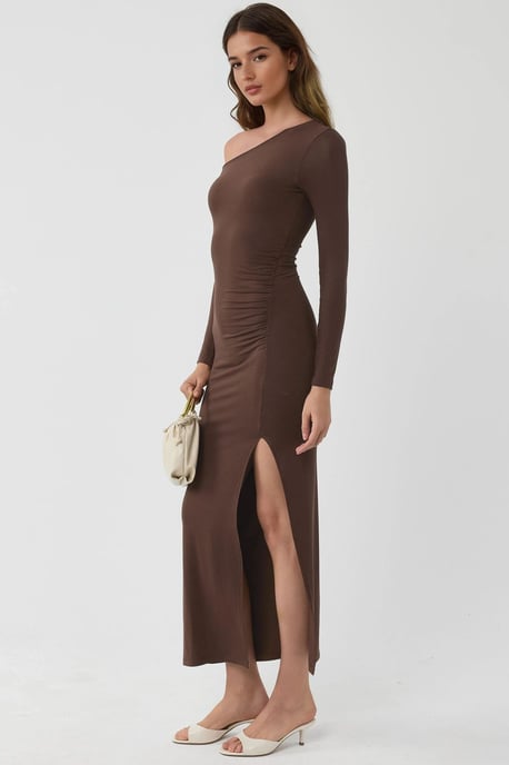 Asymmetrisches Kragen-Maxikleid mit Schlitz - Image 2