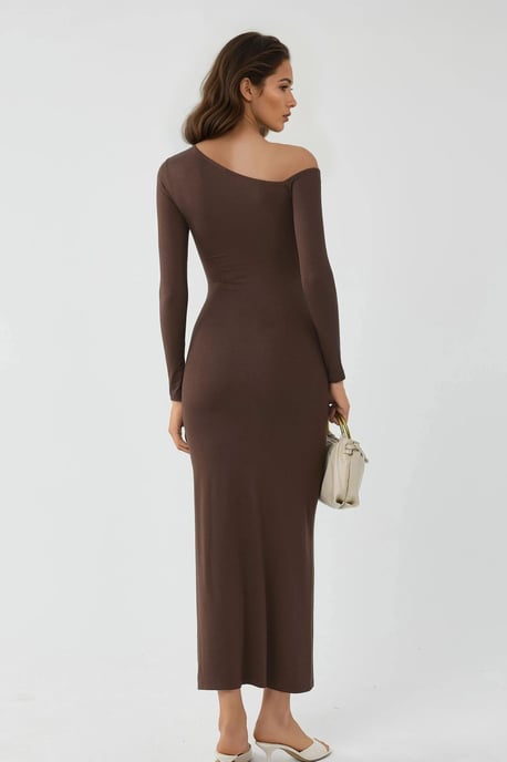 Asymmetrisches Kragen-Maxikleid mit Schlitz - Image 3