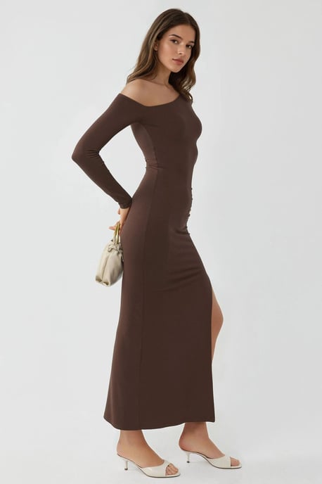 Asymmetrisches Kragen-Maxikleid mit Schlitz - Image 4