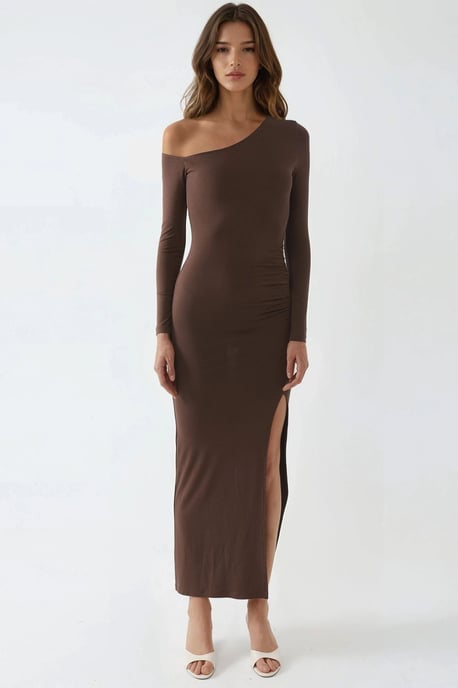 Asymmetrisches Kragen-Maxikleid mit Schlitz - Image 6