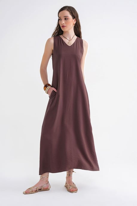 Ärmelloses V-Ausschnitt-Maxikleid mit Taschen - Image 1
