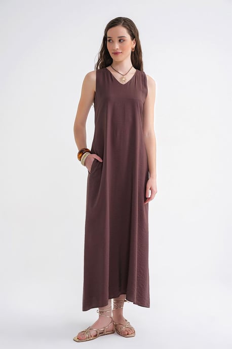 Ärmelloses V-Ausschnitt-Maxikleid mit Taschen - Image 2