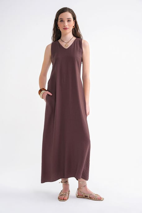 Ärmelloses V-Ausschnitt-Maxikleid mit Taschen - Image 3