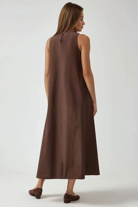 Mixray Kollektion Crew Neck Ärmelloses A-Form Maxi Kleid - Image 3