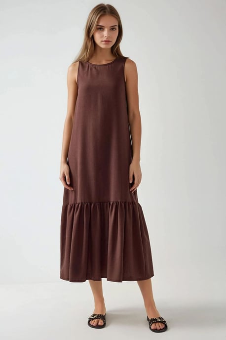 Ärmelloses A-Linien Maxi-Kleid mit Rundhalsausschnitt - Image 1