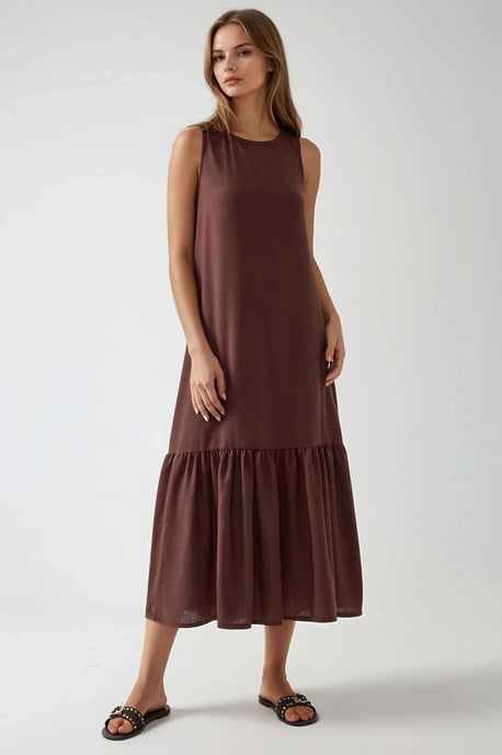 Ärmelloses A-Linien Maxi-Kleid mit Rundhalsausschnitt - Image 3