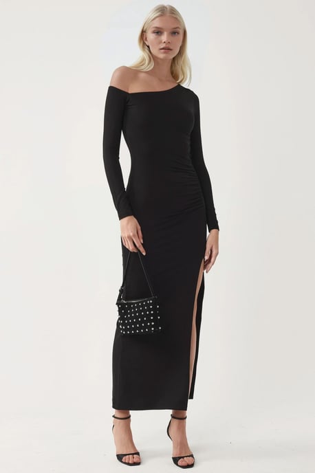 Asymmetrisches Kragen-Maxi-Kleid mit Schlitz - Image 2