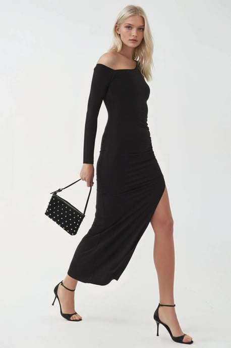 Asymmetrisches Kragen-Maxi-Kleid mit Schlitz - Image 3