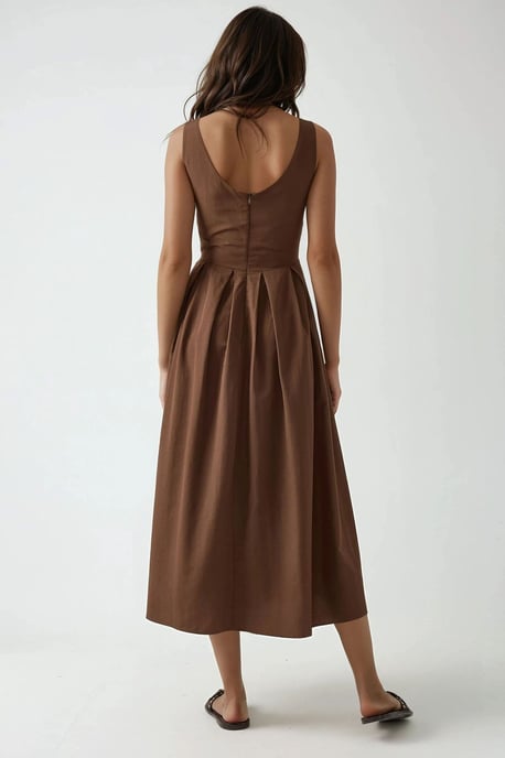 Maxi A-Linien Kleid mit Rundhalsausschnitt und Reißverschluss - Image 3