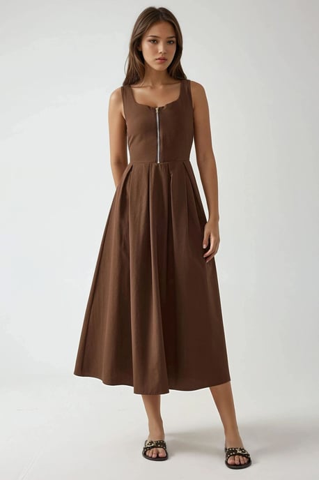 Maxi A-Linien Kleid mit Rundhalsausschnitt und Reißverschluss - Image 4