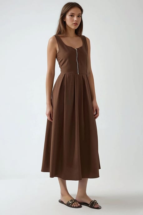 Maxi A-Linien Kleid mit Rundhalsausschnitt und Reißverschluss - Image 5