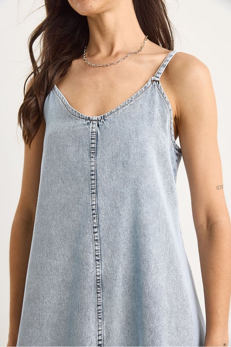 Maxi V-Ausschnitt Denim-Kleid mit Knopfverschluss - Image 5