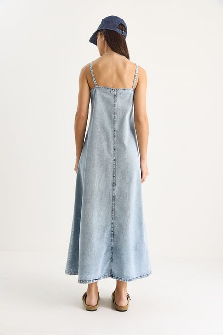Maxi V-Ausschnitt Denim-Kleid mit Knopfverschluss - Image 6