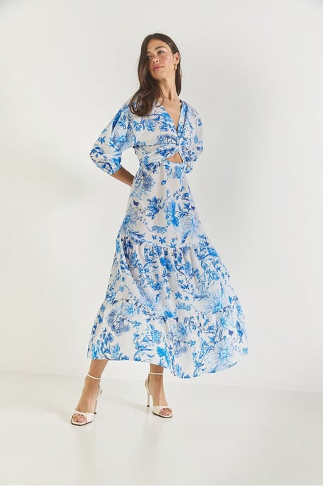 V-Ausschnitt Blühendes Maxi-Kleid mit Schleife - Image 4
