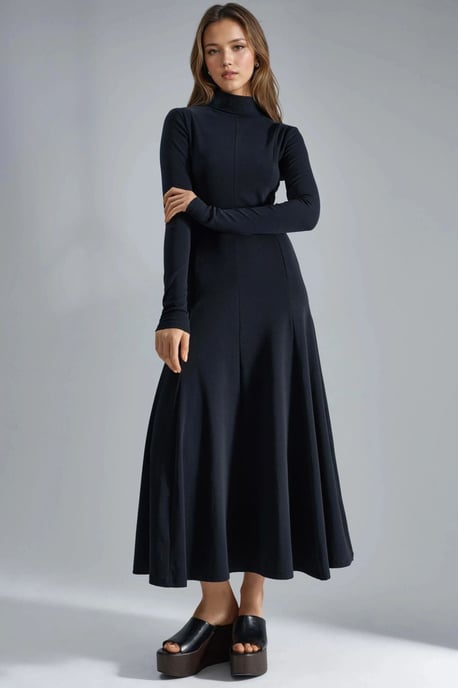 Langärmliges A-Linien Midikleid - Image 1