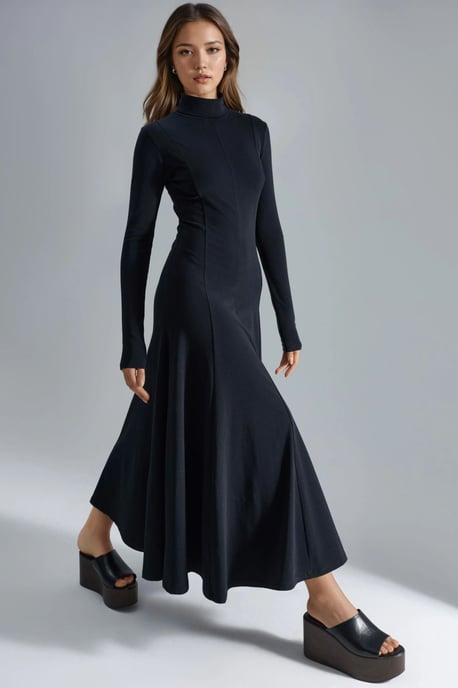 Langärmliges A-Linien Midikleid - Image 2