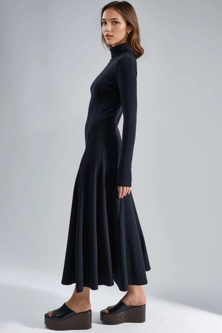 Langärmliges A-Linien Midikleid - Image 3