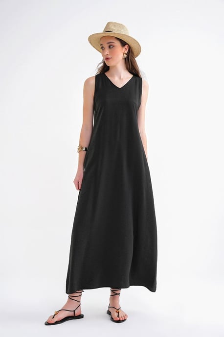 V-Ausschnitt ärmelloses Maxikleid mit Taschen - Image 5