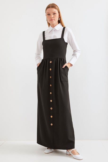 Maxikleid in A-Linie mit quadratischem Kragen und Knopfverschluss - Image 1