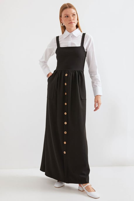 Maxikleid in A-Linie mit quadratischem Kragen und Knopfverschluss - Image 3