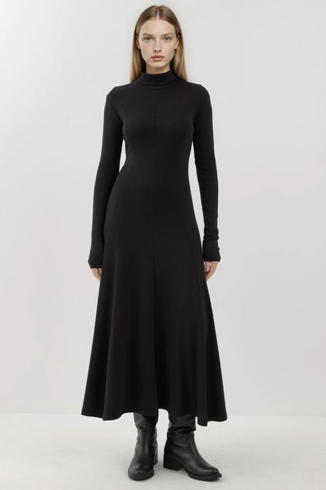 Strukturiertes Maxi-Kleid mit halbem Turtleneck - Image 1