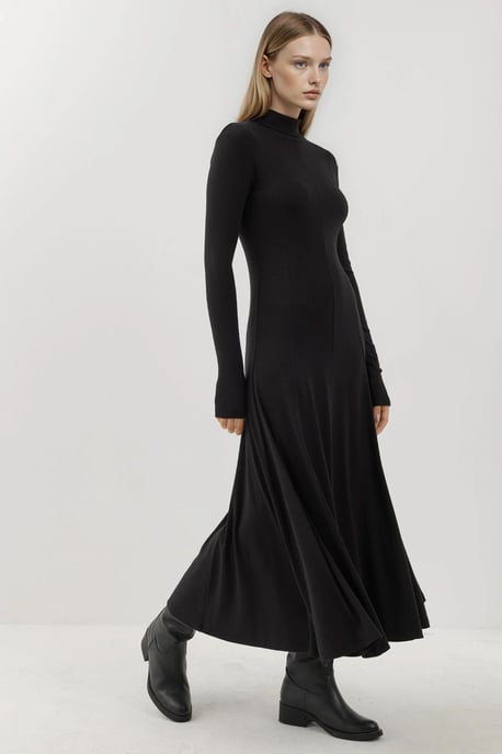 Strukturiertes Maxi-Kleid mit halbem Turtleneck - Image 2