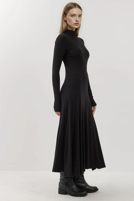 Strukturiertes Maxi-Kleid mit halbem Turtleneck - Image 5