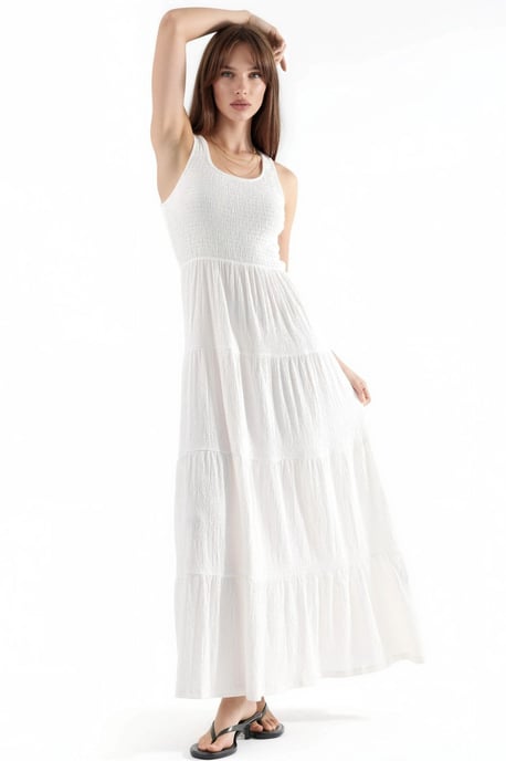 Strukturiertes U-Kragen Maxi-Kleid - Image 2