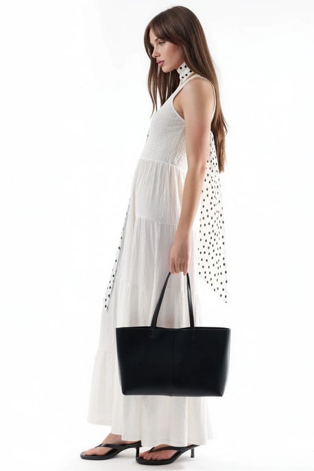 Strukturiertes U-Kragen Maxi-Kleid - Image 3
