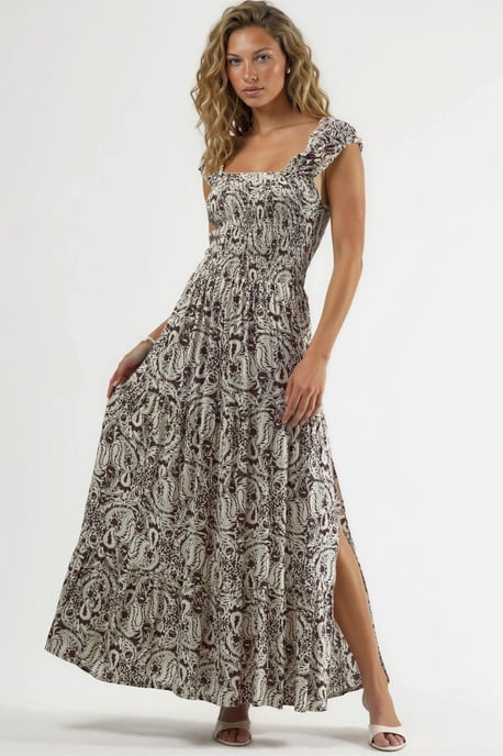 Maxikleid mit Paisleymuster und quadratischem Kragen - Image 1