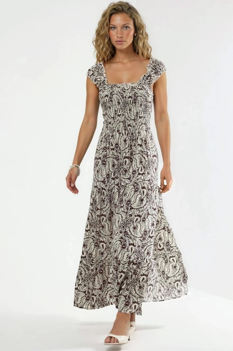 Maxikleid mit Paisleymuster und quadratischem Kragen - Image 5