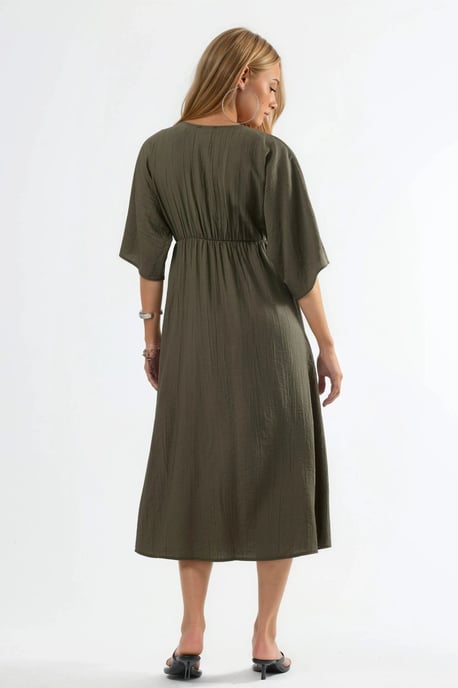 V-Ausschnitt Midi Wickelkleid mit Dreiviertelärmeln - Image 3