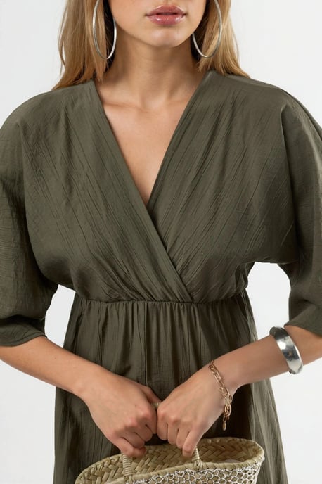 V-Ausschnitt Midi Wickelkleid mit Dreiviertelärmeln - Image 5