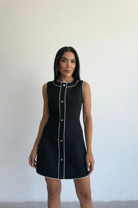 Strukturiertes A-Linien-Minikleid mit Knopfverschluss - Image 2