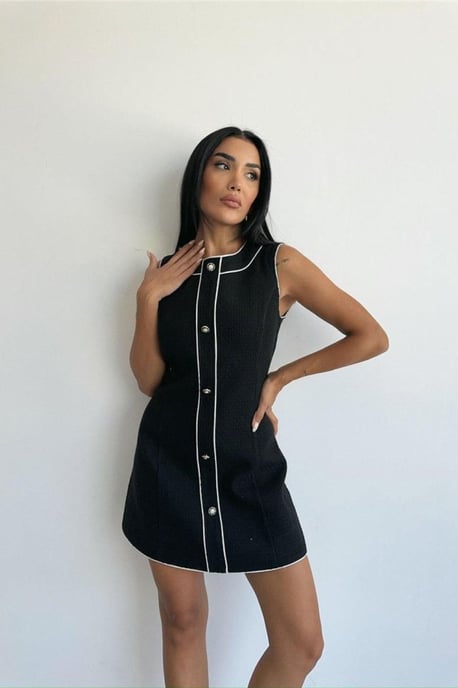 Strukturiertes A-Linien-Minikleid mit Knopfverschluss - Image 3