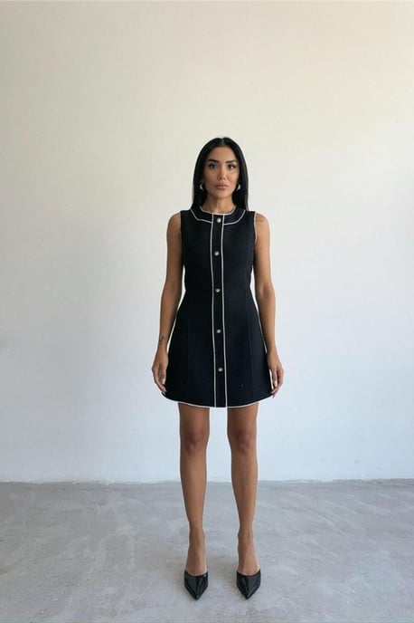 Strukturiertes A-Linien-Minikleid mit Knopfverschluss - Image 4