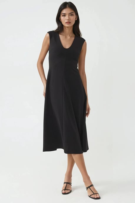 V-Ausschnitt A-Linien Midi Kleid - Image 1