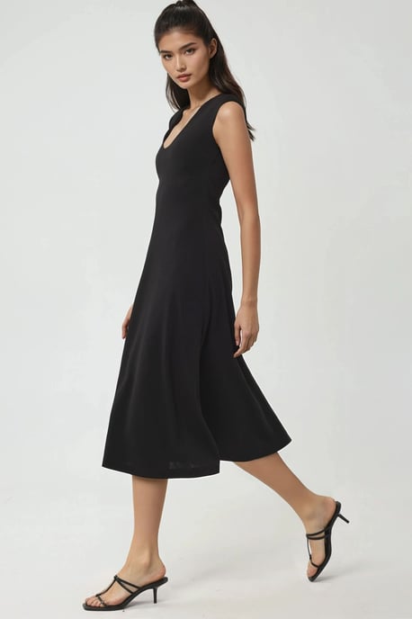 V-Ausschnitt A-Linien Midi Kleid - Image 2