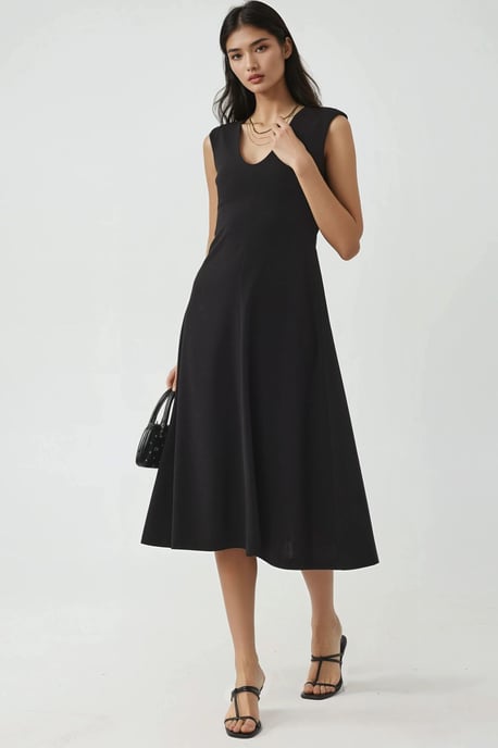 V-Ausschnitt A-Linien Midi Kleid - Image 4