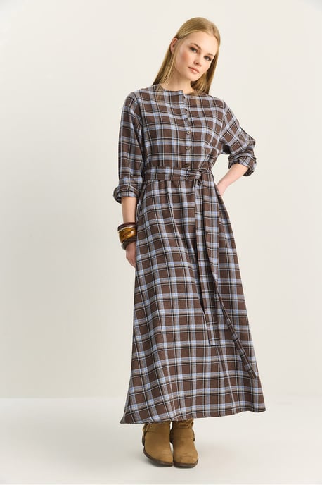 Karierte Midi-Kleid mit Gürtel - Image 3