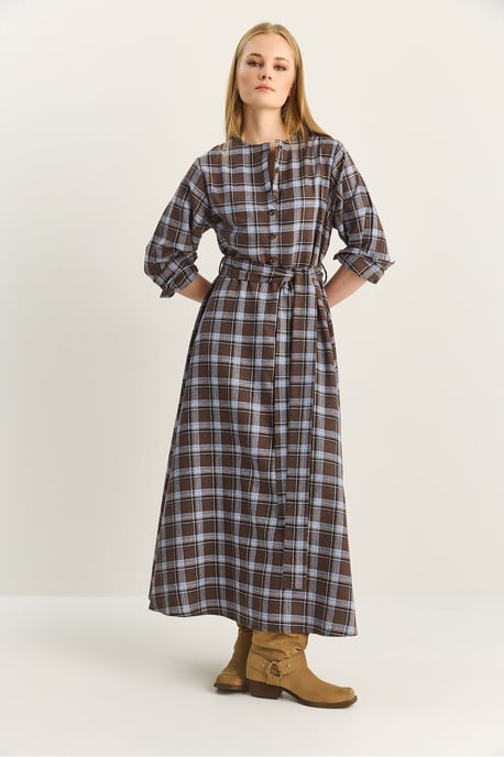 Karierte Midi-Kleid mit Gürtel - Image 6