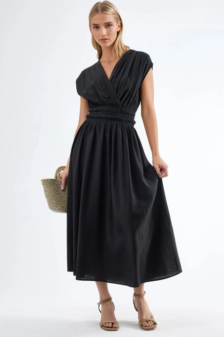 Strukturierte V-Ausschnitt-Midikleid - Image 1