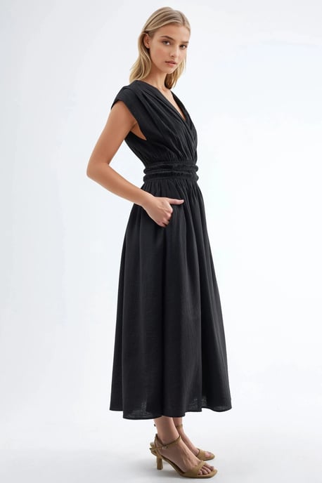 Strukturierte V-Ausschnitt-Midikleid - Image 2